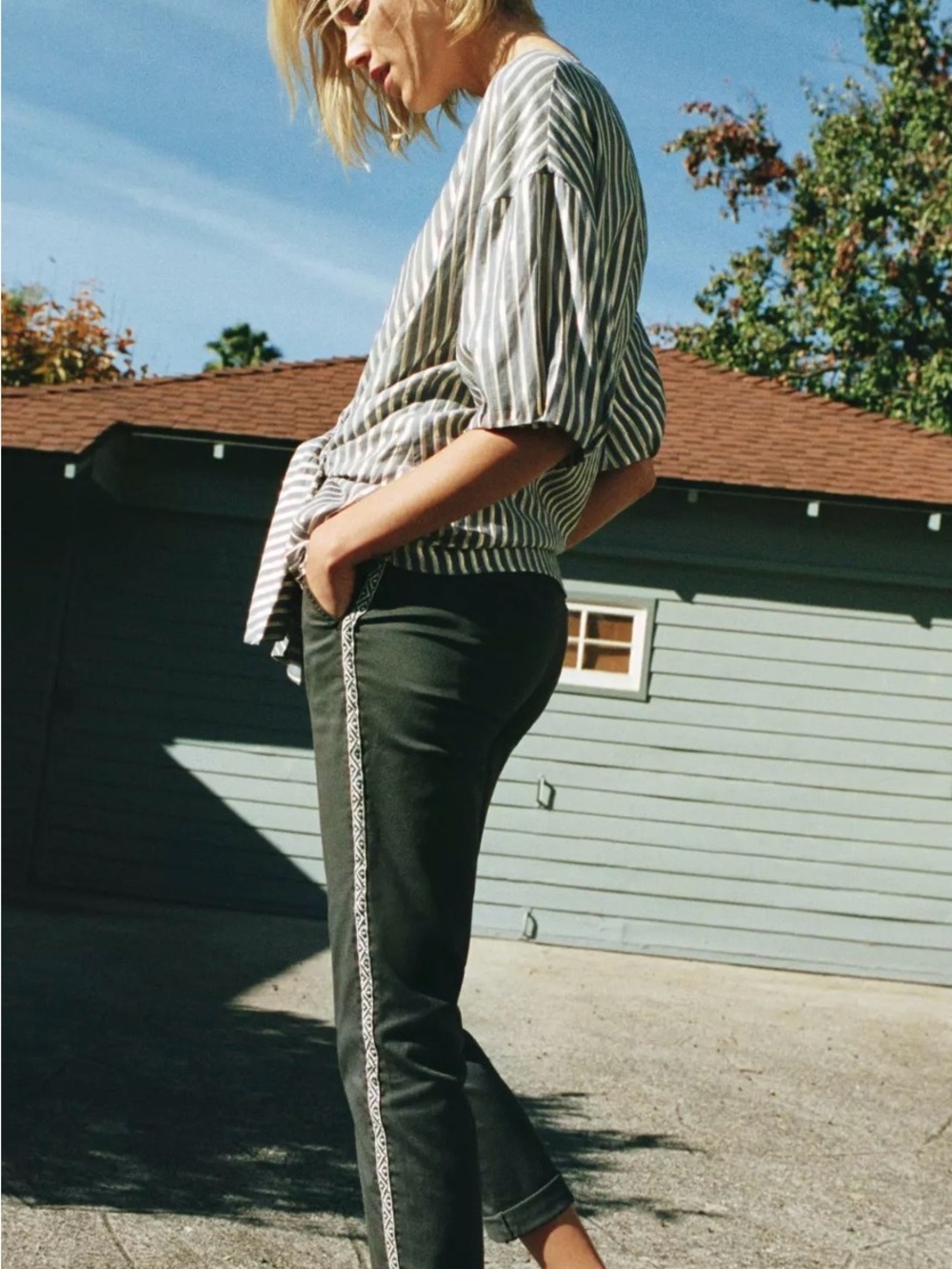Anthropologie chino relaxed striped chino trousers 26
